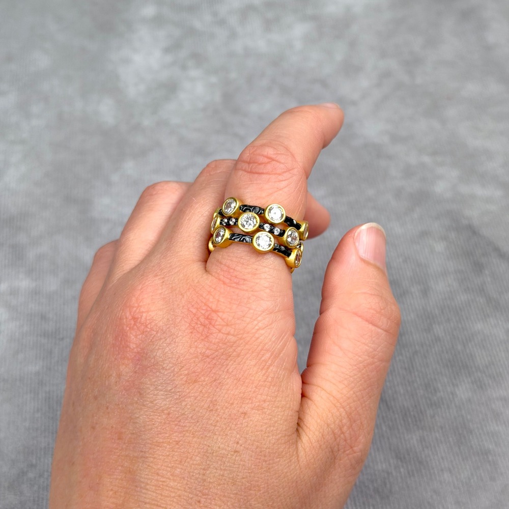 Freida Rothman Starry Night Stackable Ring Set Gold Black Rhodium Size 8 - Picture 6 of 10